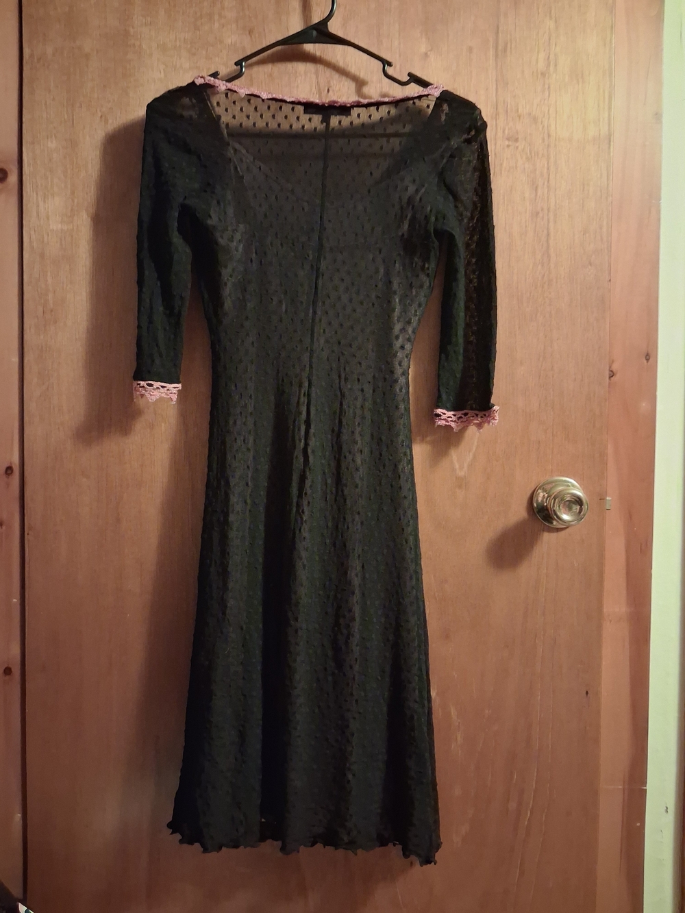 Betsey Johnson Black Dress with Pink Lace Trim, Long Sleeve - Picture 2 of 3